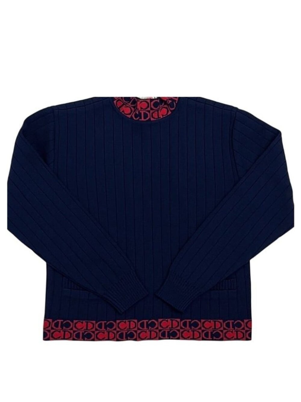 Dior Sweater Mock Neck Knit Sports Wool Navy S
